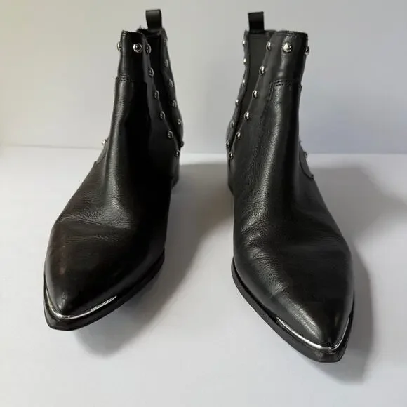 MARC FISHER LTD Black Leather Studded Ankle Boot 9.5 - Picture 2 of 16